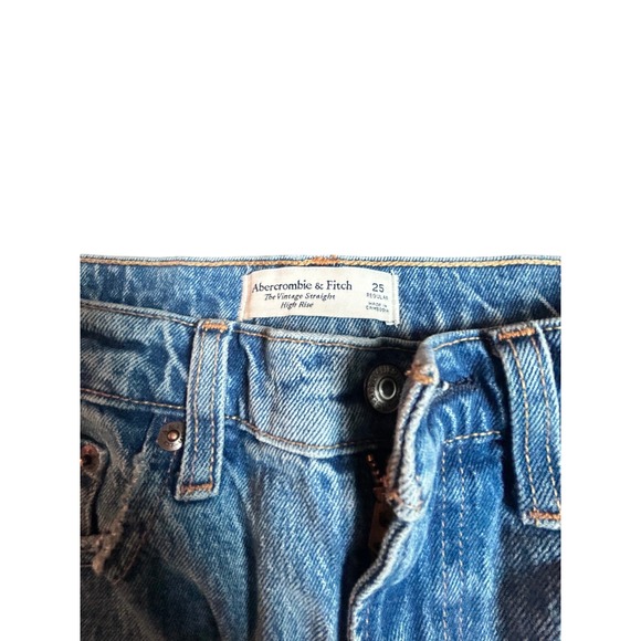 Abercrombie & Fitch The Vintage Straight High Rise Medium Wash Jeans 25 Raw Hem - Picture 9 of 13